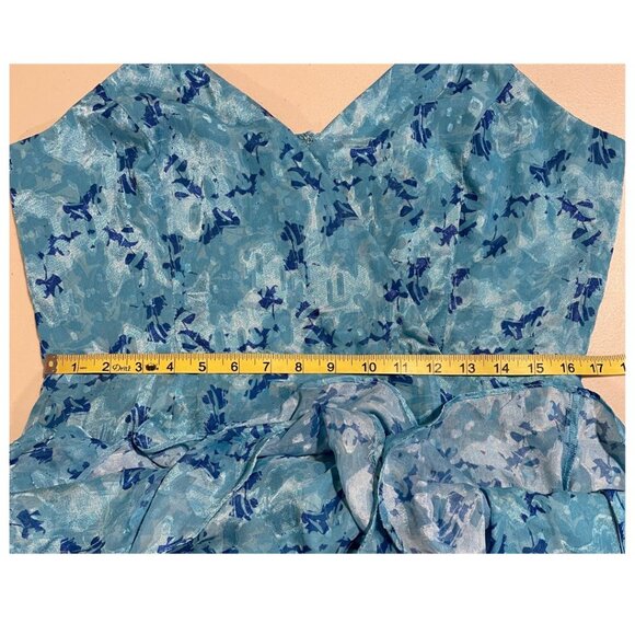 HUTCH Miah Gown Tiered Sleeveless Sheer Lined Maxi Surplice Blue Floral 12 - Picture 14 of 15